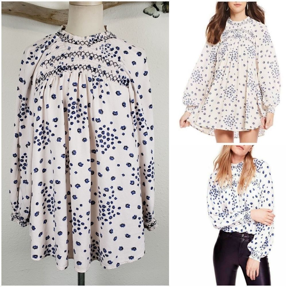 Free people flowers in her hair ivory and blue